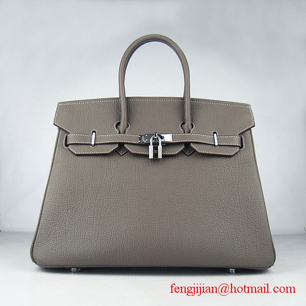 Hermes Birkin 35cm Tendon Veins Leather Bag Khaki Silver Hardware